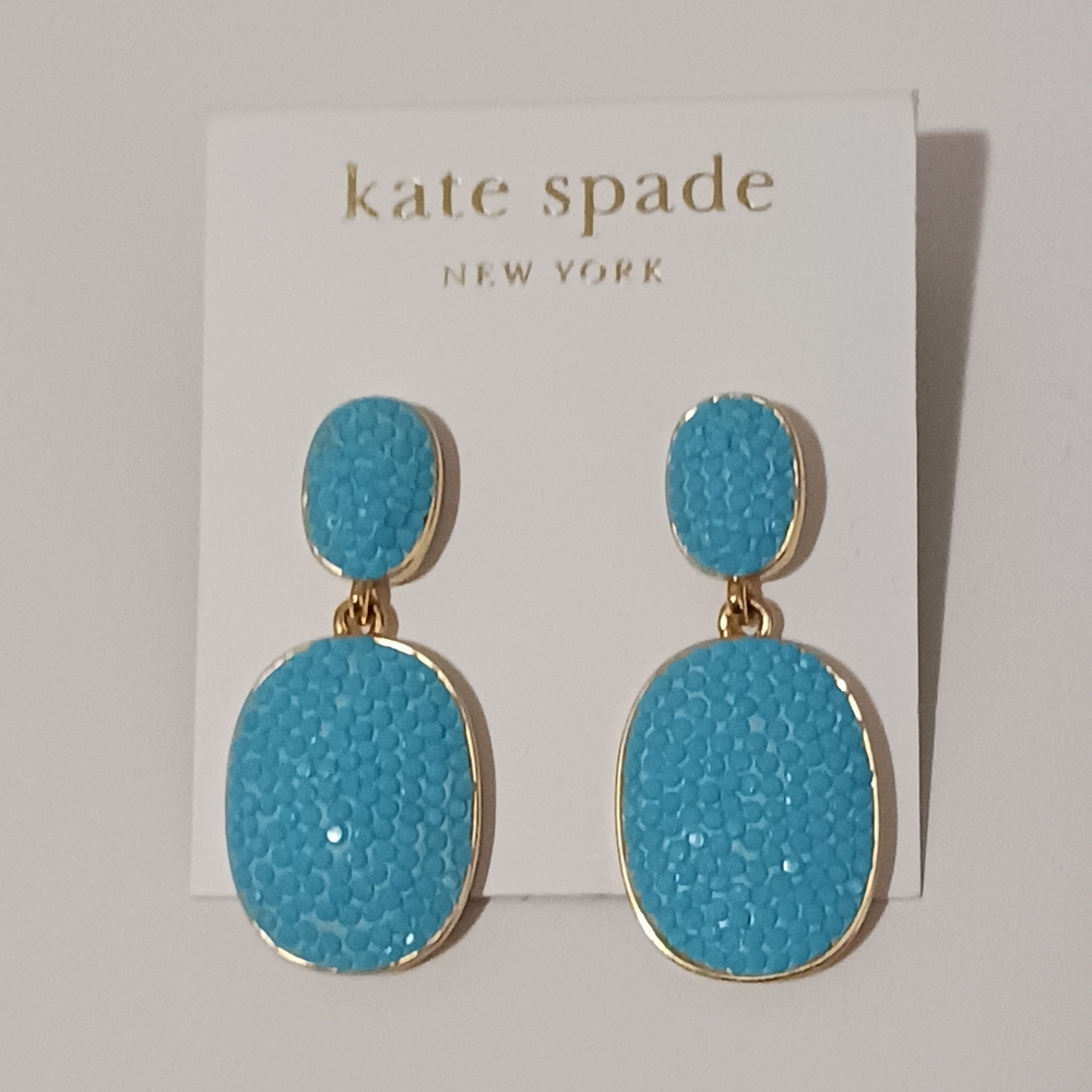 NWT $98 Kate Spade New York Turquoise Pave Drop Earrings WBRUA548
